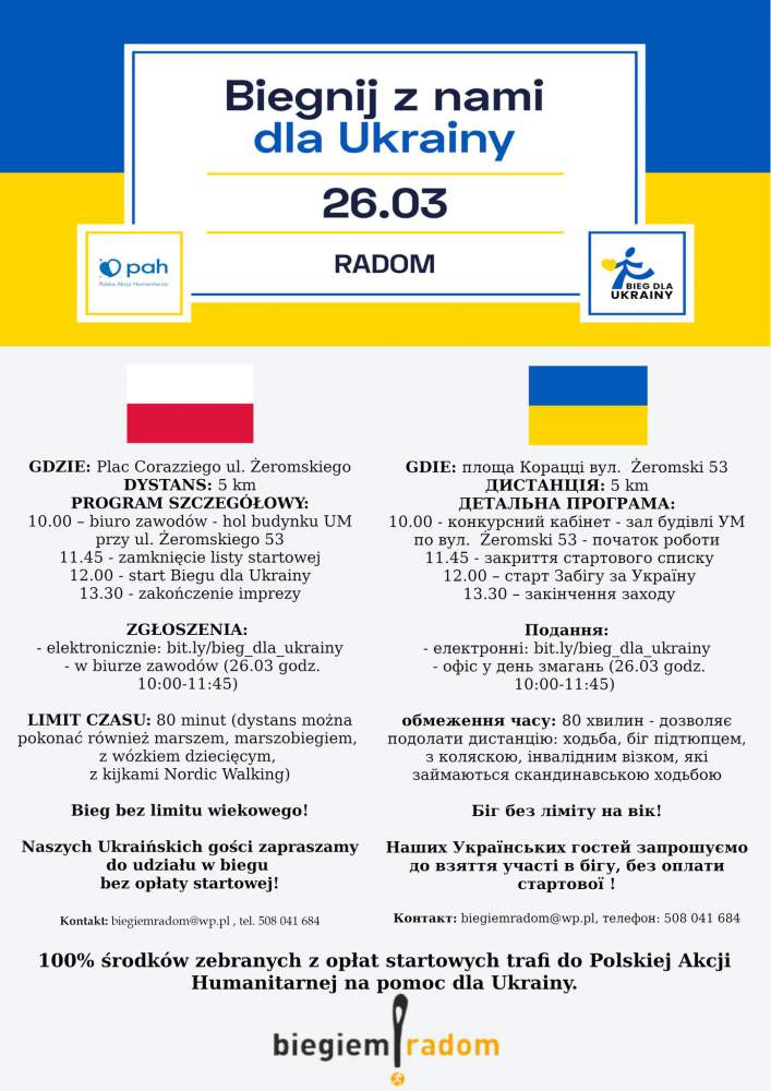 Bieg dla Ukrainy – Program imprezy